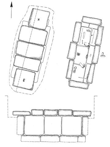 Ansicht und Schnitt des Steinkammergrabes von St. Aldegund